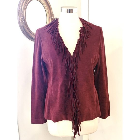 Women’s Burgundy Red Fringed Cardigan Jacket Size 6 - Picture 7 of 8